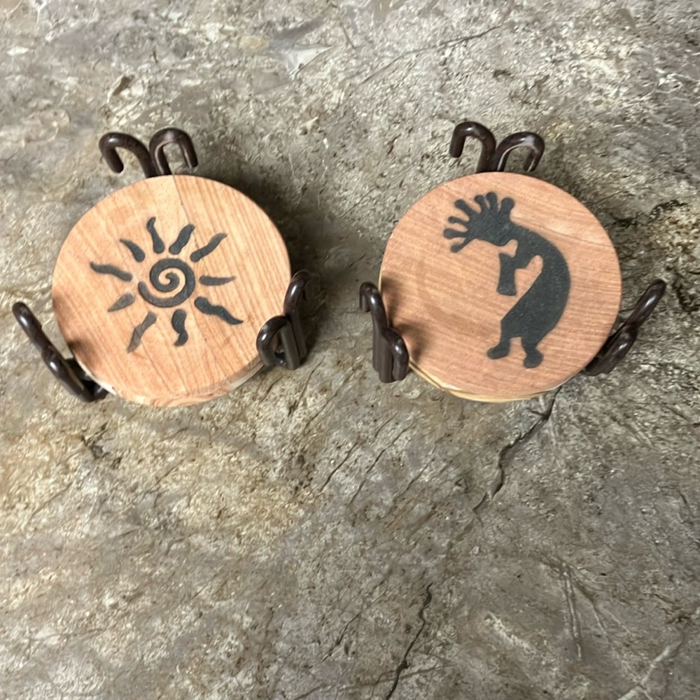 Native American Tribal Coasters with metal holders
